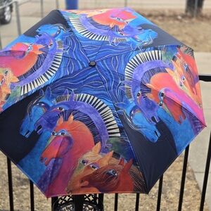 Galleria Umbrella Walking Cane Psychedelic Horses Wood Handle 36